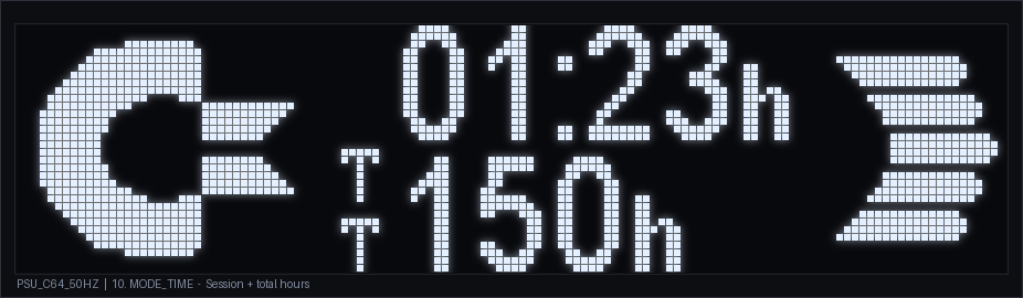 Time screen — session and total hours